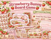 Strawberry Bunny Board Game Printable, Kids Counting Game, Preschool Math Activity, Cute Kawaii Game, DIY Board Game, Homeschool Game