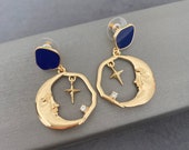 Moon and Star Earrings, Half Moon Earrings, Sleeping Moon Earrings,Celestial Earrings,925 Silver,Moon Jewelry,Gold Moon,Gift for her