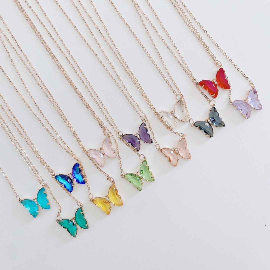 Butterfly Necklacecrystal Glass Butterfly Necklaceanimal Etsy