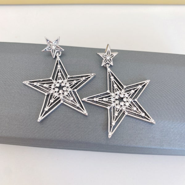 Star Earring,Celestial Earrings,Star Drop Earrings,Rhinestones Earrings,Bridesmaid Jewelry,minimalist,Stainless Steel,Birthday,Gift for her