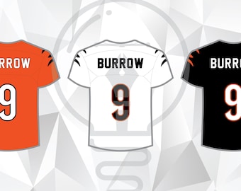 Camisa de futebol americano Joe Burrow Cincinnati nº 9 - Arquivos SVG PNG AI (download digital)
