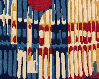 Graphic Horizon Block Patterned Area Rug, Metropolitan Mosaic Abstract Tufted Area Rug, Nordic Expressionist Bold Geometric Rug.