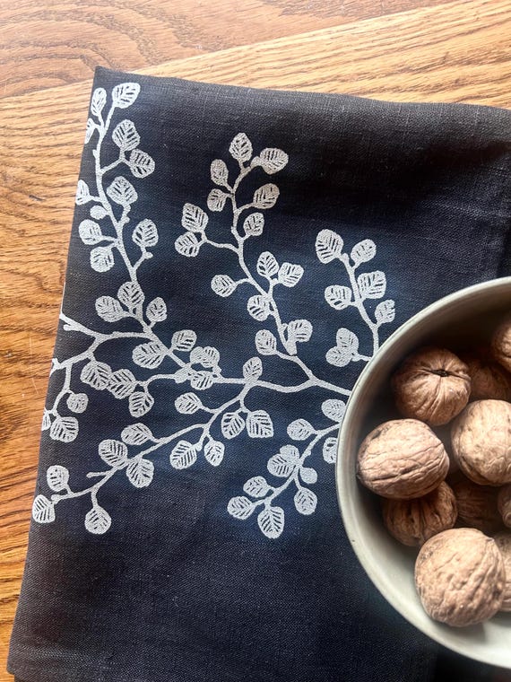 Hand printed ‘fagus’ (Nothofagus gunnii) 100% linen tea towel