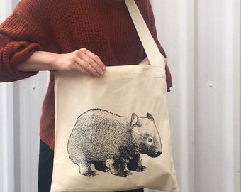 Hand printed wombat shopping bag