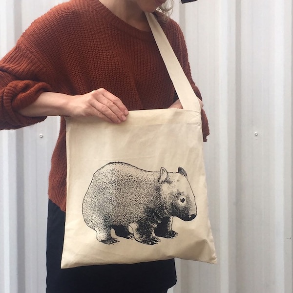 Hand printed wombat shopping bag