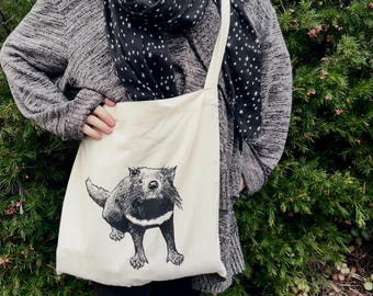 Hand printed Tasmanian devil shopping bag