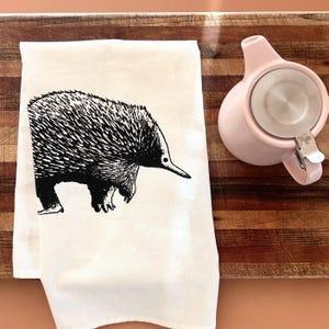 Hand printed echidna tea towel