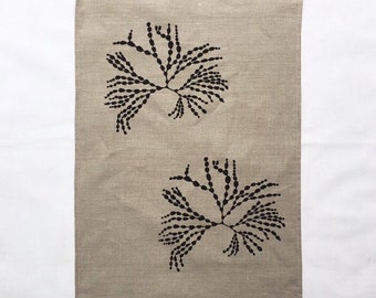 Hand printed ‘Seaweed’ 100% linen tea towel