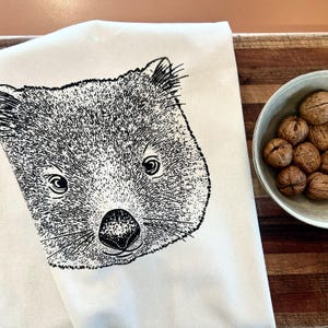 Hand printed joey wombat tea towel