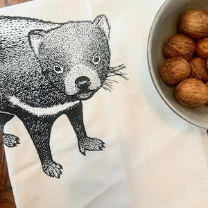 Hand printed Tasmanian devil tea towel