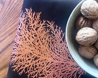 Hand printed Huon pine 100% linen tea towel