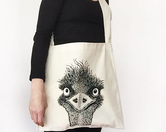 Hand printed emu shopping bag