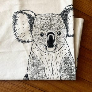 Hand printed koala tea towel