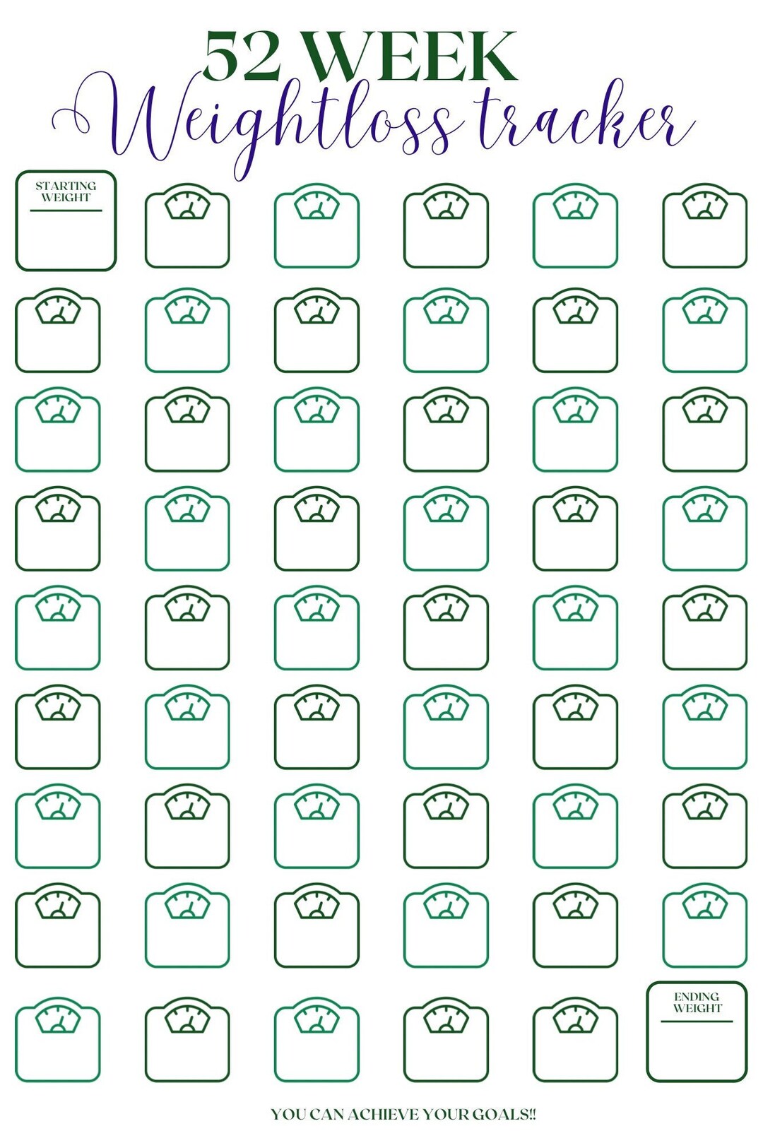 52 Week Weightloss Tracker Printable Etsy 52 Week Weightloss Tracker Printable Etsy