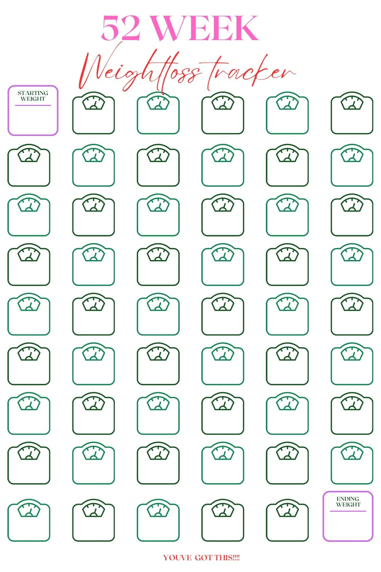 52 Week Weight-loss Tracker Printable. Download and Print - Etsy