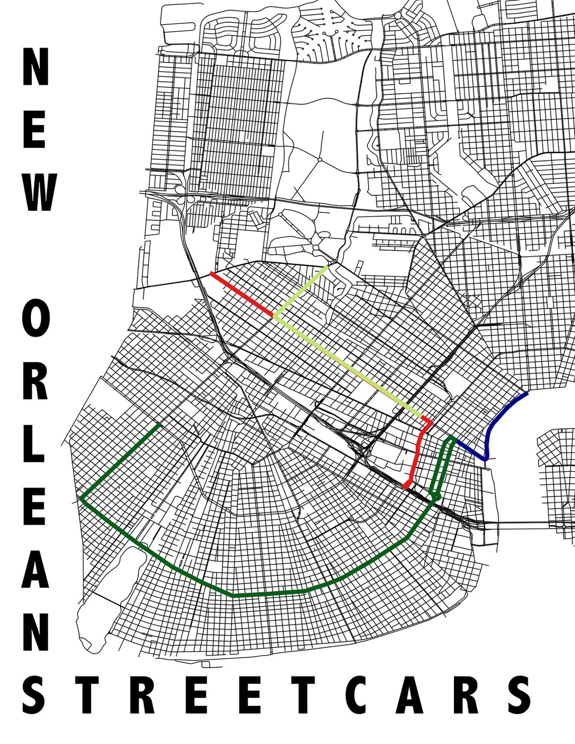 New Orleans Streetcars Map Art | Etsy