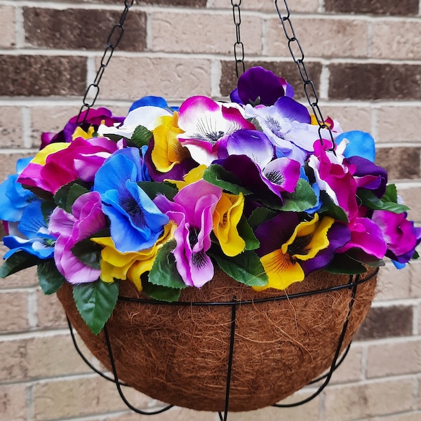 Realistic Artificial Silk Hanging Flower Basket for Indoor or Outdoor, Preassembled Summer Floral Porch Decor, Mother's Day Gift for Mom