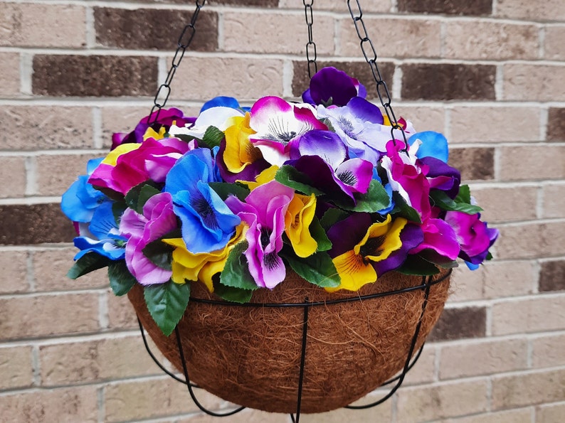 Hanging Flower Basket Artificial hanging baskets silk flower hanging basket faux hanging flower basket fake plants mother's day gift image 1