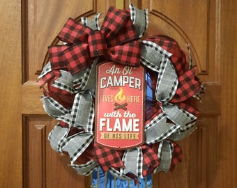 Camping Wreath for front door, Funny Front Door Decor, Year Round Wreath, Humorous Mother's day gift for mom, Father's Day Gift for Dad, ,