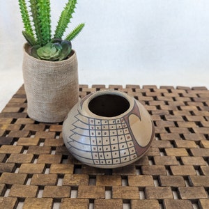 Handmade Mexican Clay Seed Pot: Traditional Design (4 1/2&quot; x 2 1/2&quot;)