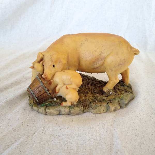 Aynsley Mastercraft England - Mother Pig with Four Piglets Eating From Bucket - 3 1/2" x 6 1/4" x 4 1/2"