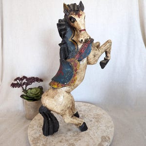 South American Folk Art Rearing Horse: Hand Carved Wood Sculpture