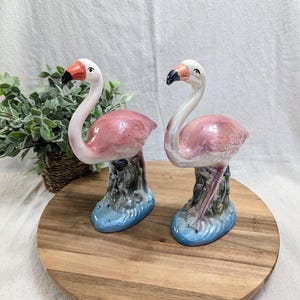 Mid-Century Ceramic Flamingos: Iridescent Glaze, Colorful Decor