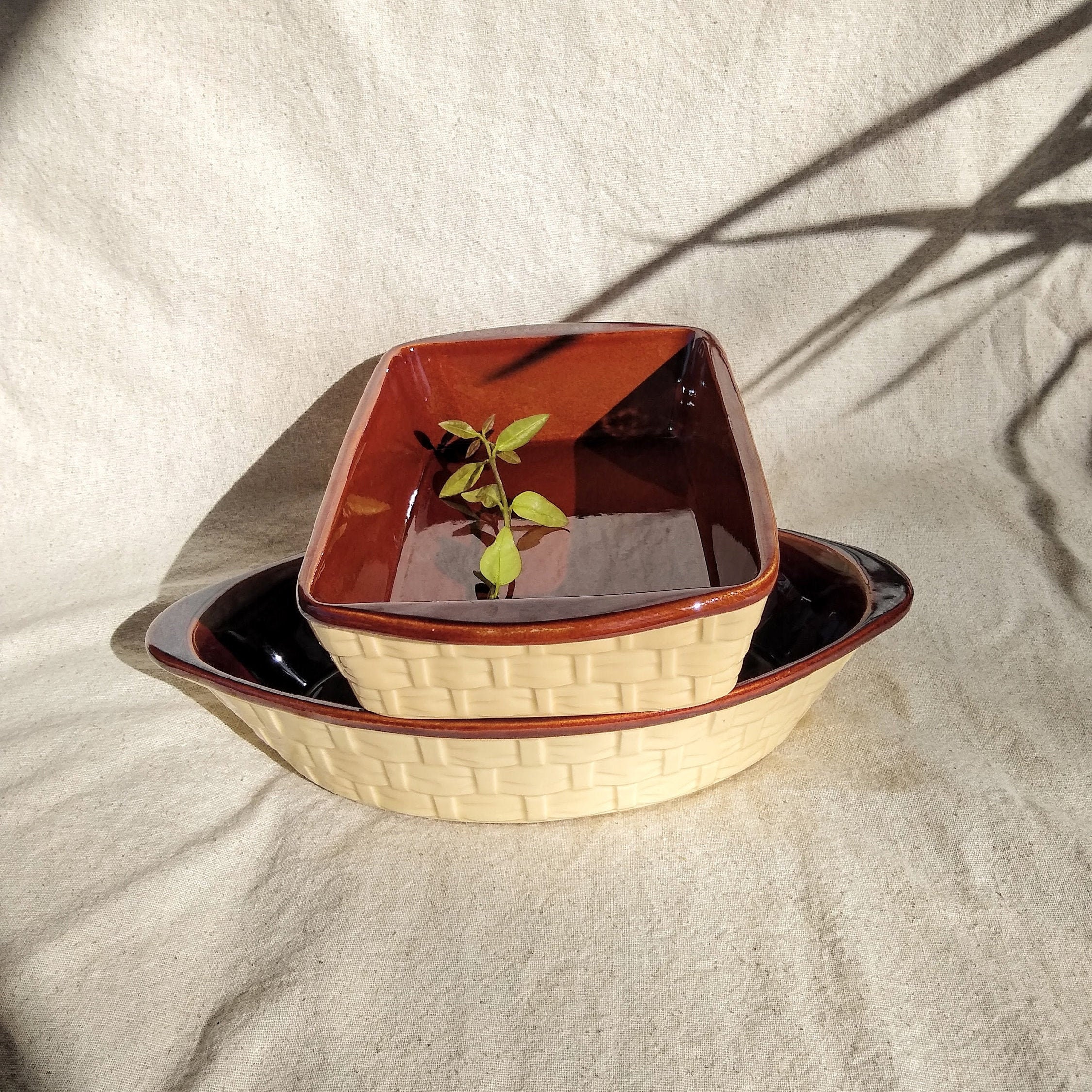 Collectible Vintage Basket Weave Bakeware 2 Dishes USA Etsy UK