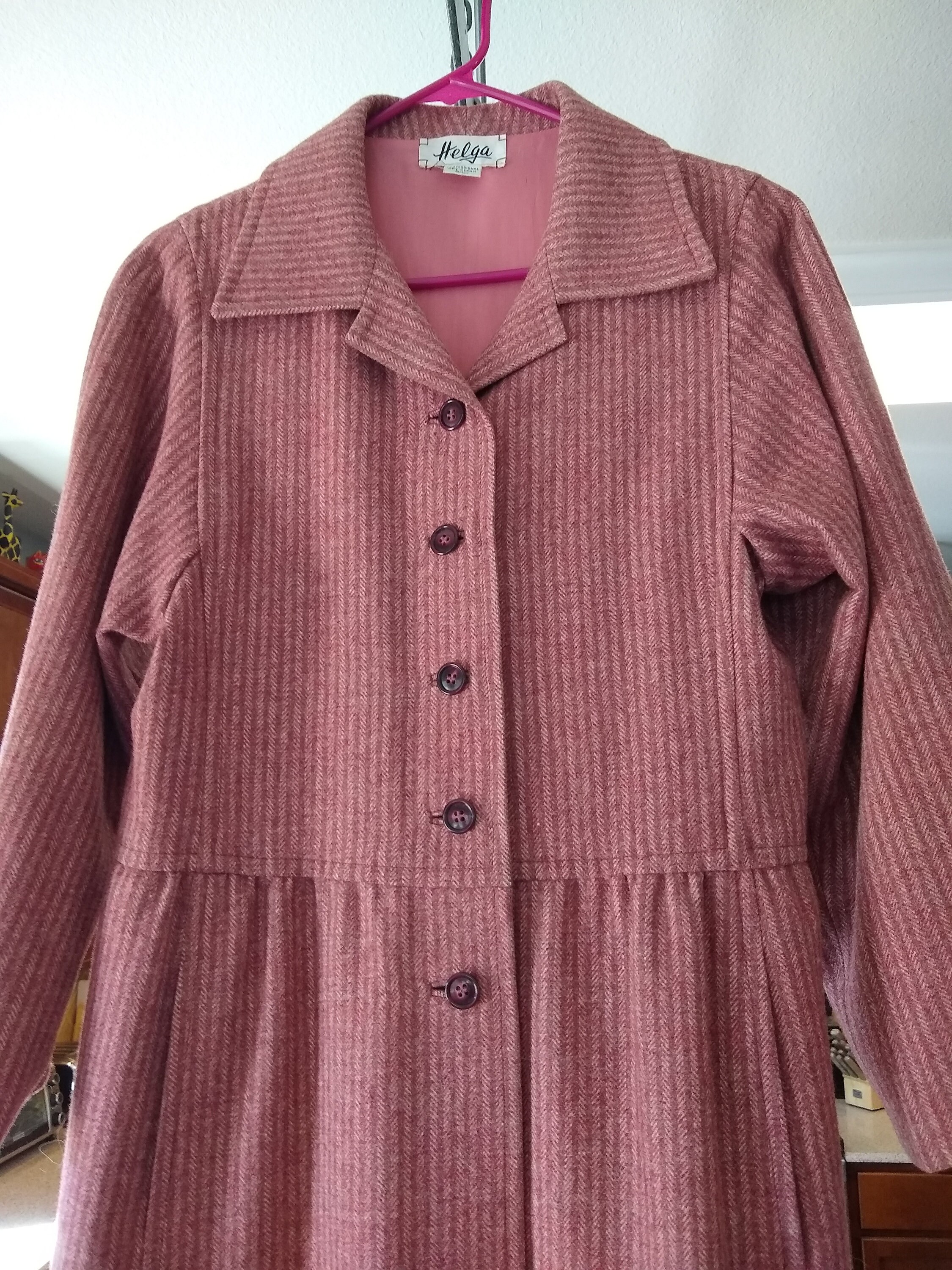 1960s Coats and Jackets Vintage 1960s - Pinkish MauveHerringbone 34 Length Coat 2 Pockets Designer Helga 45 Long $75.00 AT vintagedancer.com