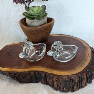 1940s Duncan Miller Clear Glass Duckling Ashtray Pair