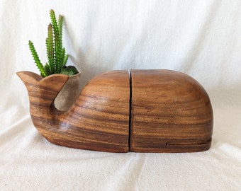 Wood Whale Bookends - Simple yet Stunning - 4" wide, 14" long, 5 1/4" tall - Unique Bookends - Vintage Ocean Creature Bookends