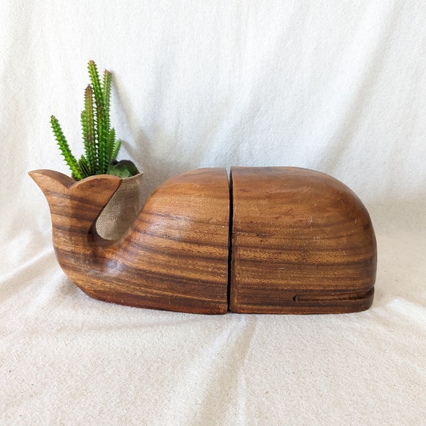 Wood Whale Bookends - Simple yet Stunning - 4" wide, 14" long, 5 1/4" tall - Unique Bookends - Vintage Ocean Creature Bookends