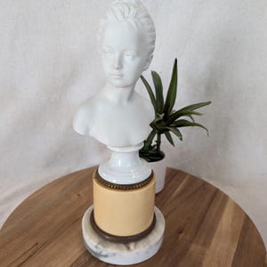 Vintage Bisque Porcelain Bust: Young French Girl on Marble Pedestal