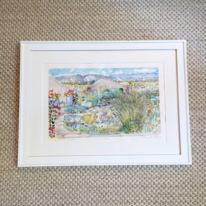 Original Watercolor Painting: &quot;Des Montes Garden&quot; - Framed & Matted