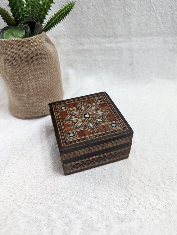 Small Wood and Mother of Pearl Box - Red Velvet Li
