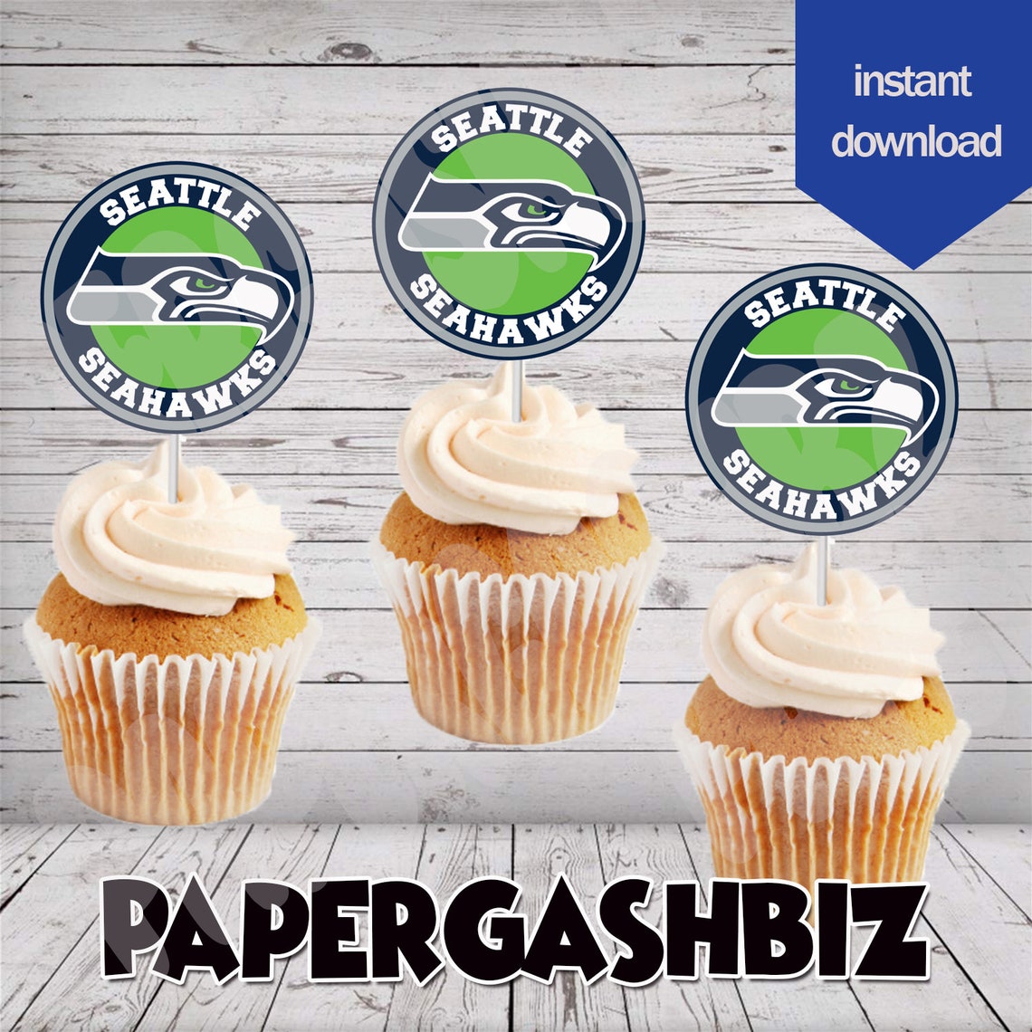 Seattle seahawks football cupcake toppers party favors | Etsy