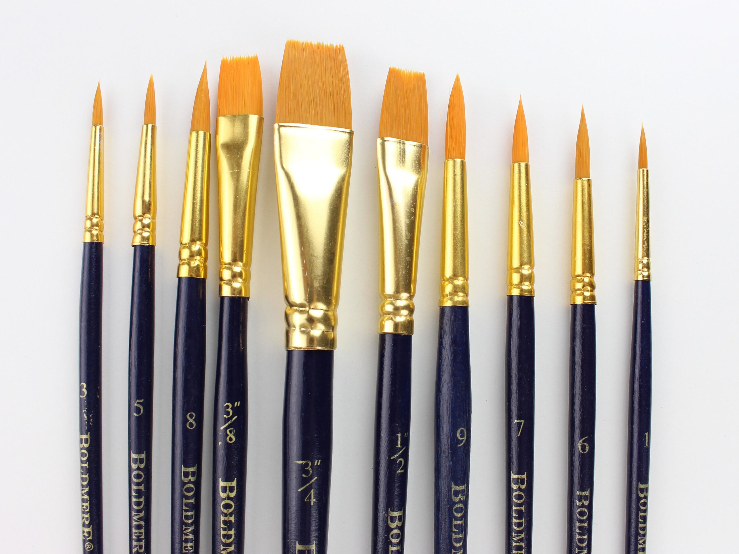 Boldmere 10 Piece Brush Set Round And Flat Gold Taklon artist Etsy