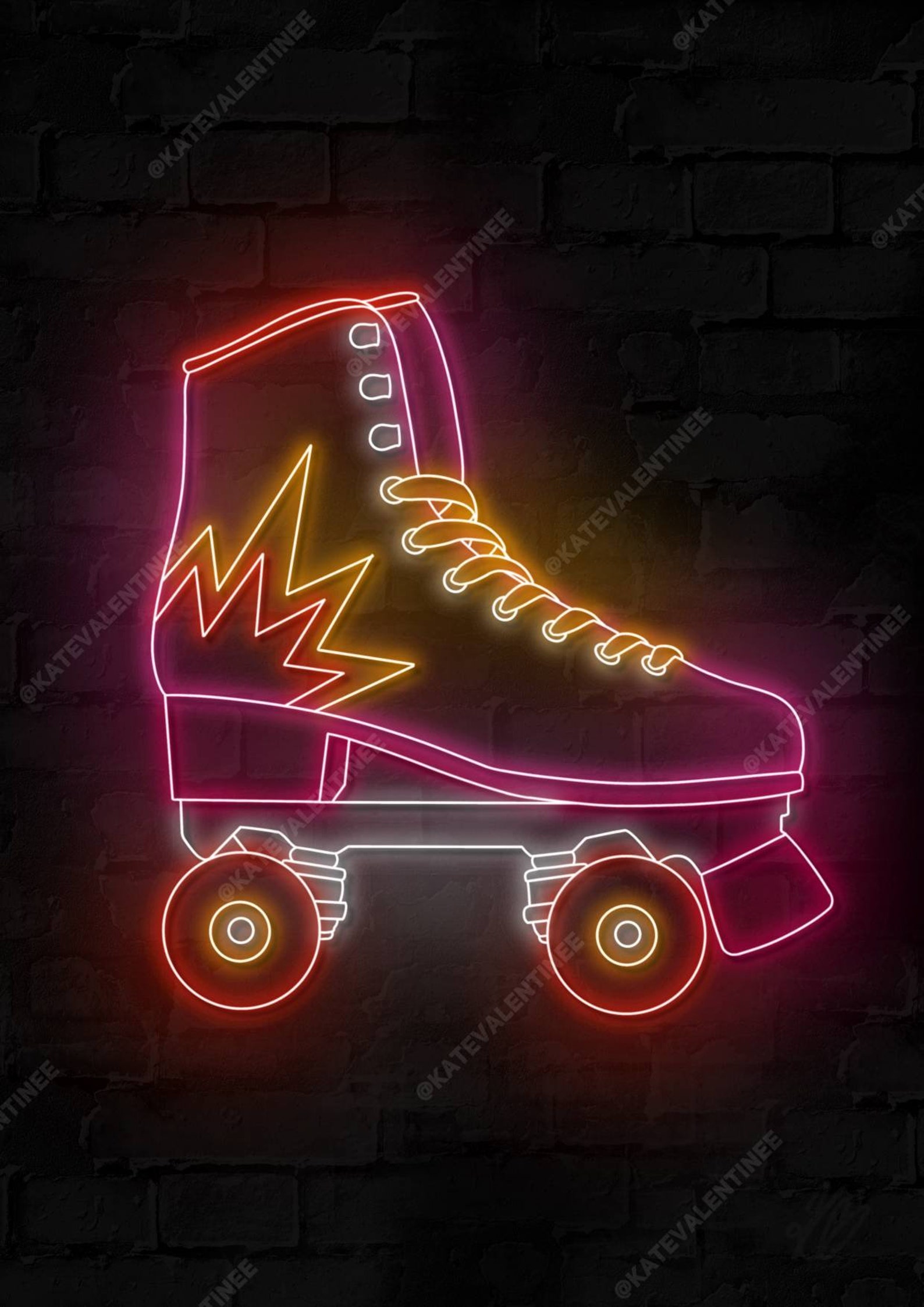 Roller Skate x 3 Neon Style Print Bundle Roller Skate Etsy