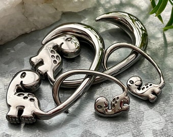 PAIR of Unique Cute Dinosaur 316L Surgical Steel Hanging Tapers Expanders - Gauges 12g (2mm) thru 0g (8mm) available!