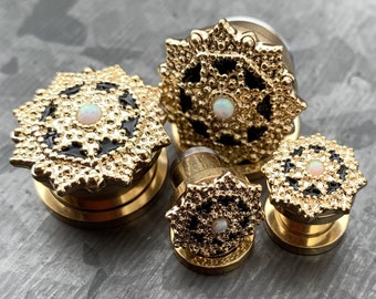 Pair of Imitation Opal Glitter Tribal Shield Top Double Flared Ear Plug Gauges Piercings 11 Sizes Available Pair of Imitation Opal Glitter Tribal Shield Top Double Flared Ear Plug Gauges Piercings 11 Sizes Available