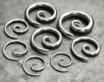 Romantic Swirls 316L Surgical Steel Ear Gauge Spiral Hanging Taper Sold as a Pair 
