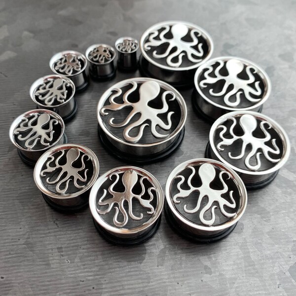 Mystic Metals Double Flare Octopus Style 2-Picture Plugs – Gauges – Choose Your Size