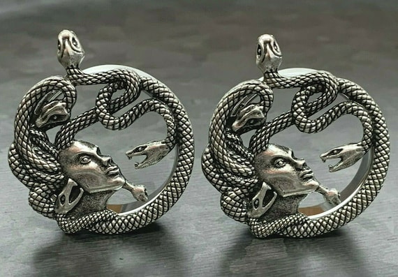 PAIR of Unique Medusa with Snake Hair Steel Double Flare Tunnels/Plugs - Gauges 0g  (8mm) thru 1&quot; (25mm) available!