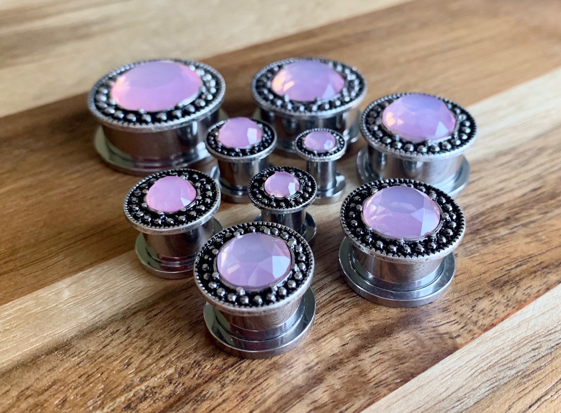 Pair of Unique Pink Glass Stone Steel Burnished Antique Silver Etsy