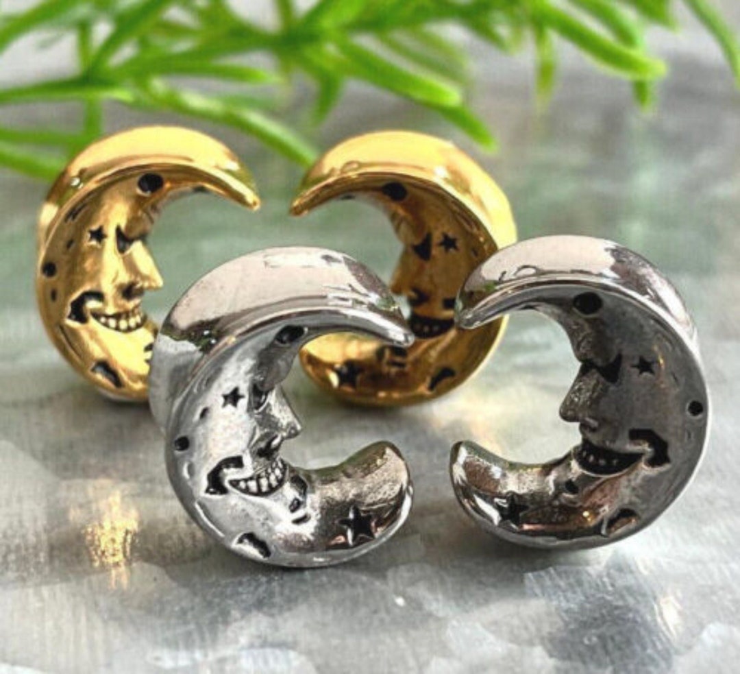 PAIR of Unique Face of the Moon Saddle Surgical Steel Ear Spreaders