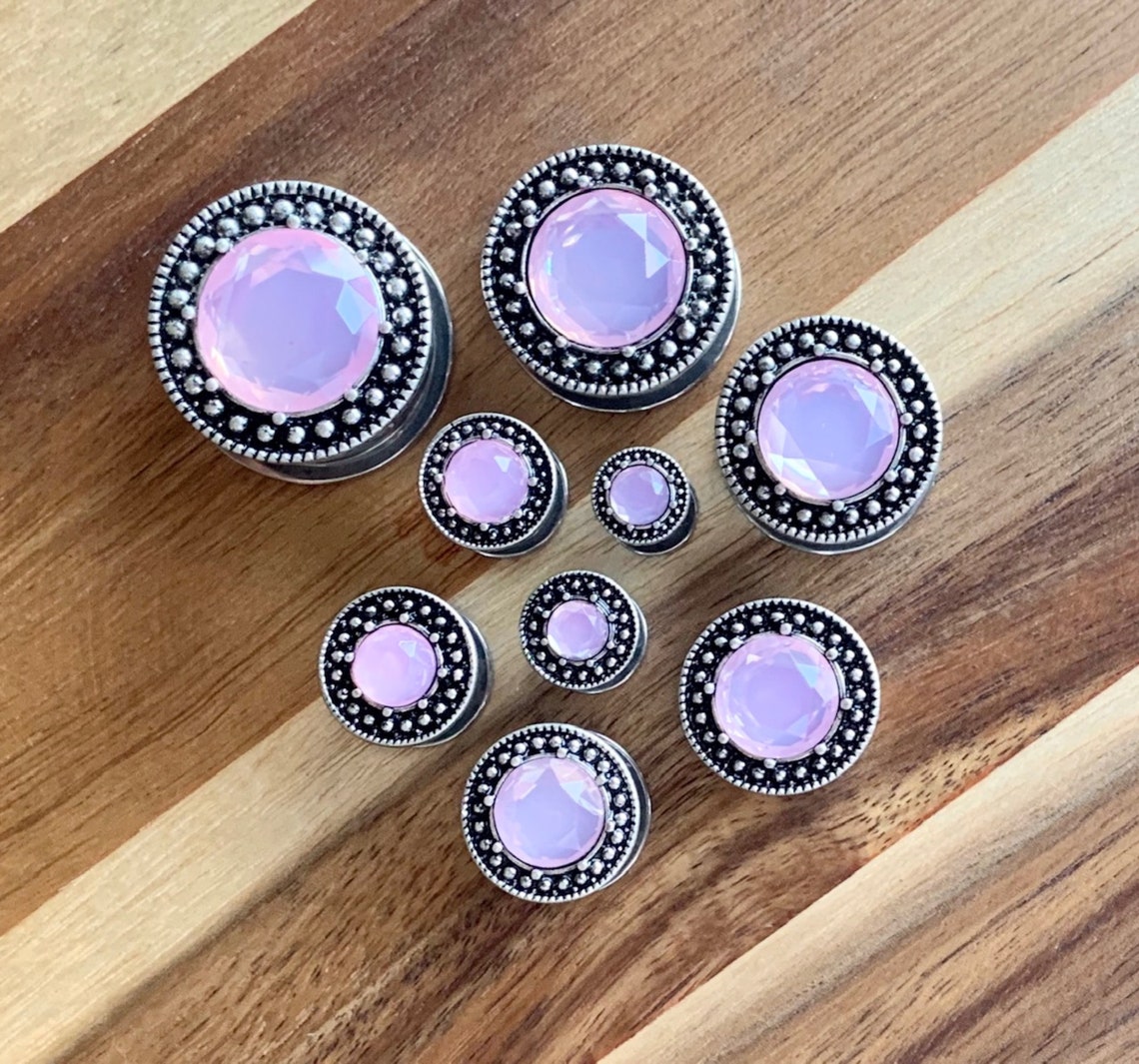 Pair of Unique Pink Glass Stone Steel Burnished Antique Silver Etsy