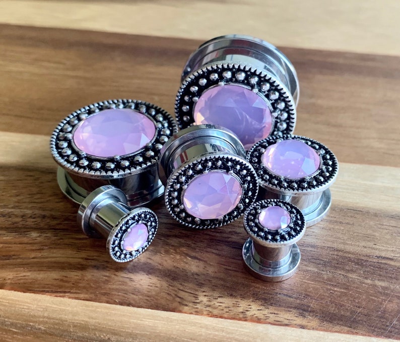 Pair of Unique Pink Glass Stone Steel Burnished Antique Silver Etsy