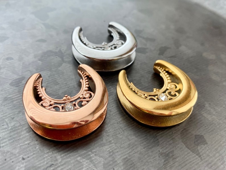 PAIR of Floral Filigree Saddle Surgical Steel Ear Spreaders Etsy