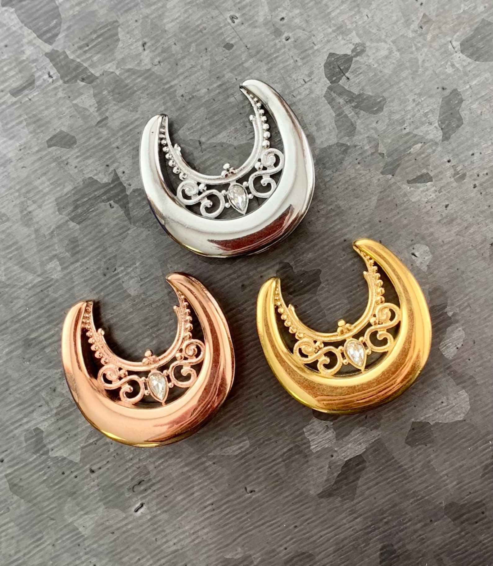 PAIR of Floral Filigree Saddle Surgical Steel Ear Spreaders Etsy