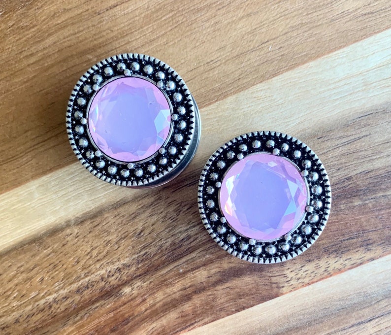 Pair of Unique Pink Glass Stone Steel Burnished Antique Silver Etsy